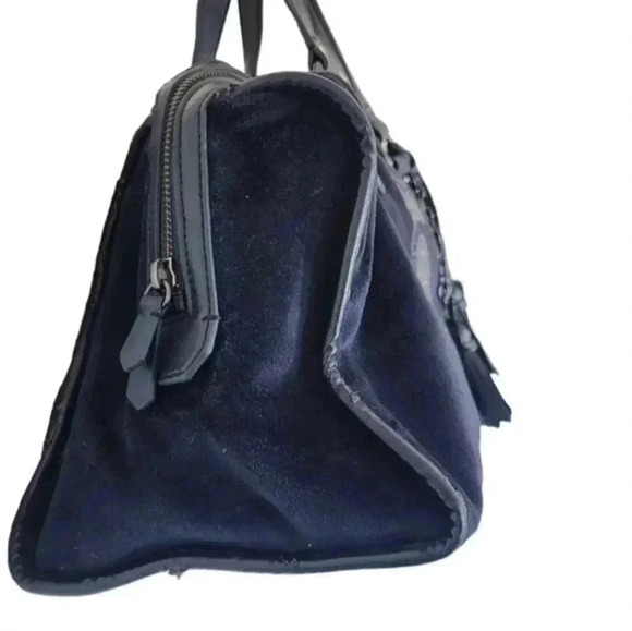 Juicy Couture Velour Pretty Day Satchel Bag Navy Shoulder Y2K Bedazzled Women's - Picture 5 of 16